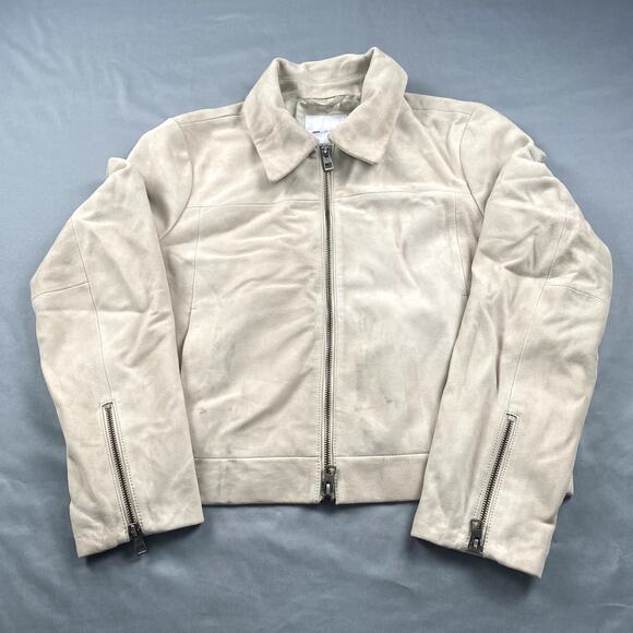 Madewell Jacket Women Size 10 Beige Suede Moto Zip Up Crop 90s NWT FLAW NO887 - Picture 6 of 16